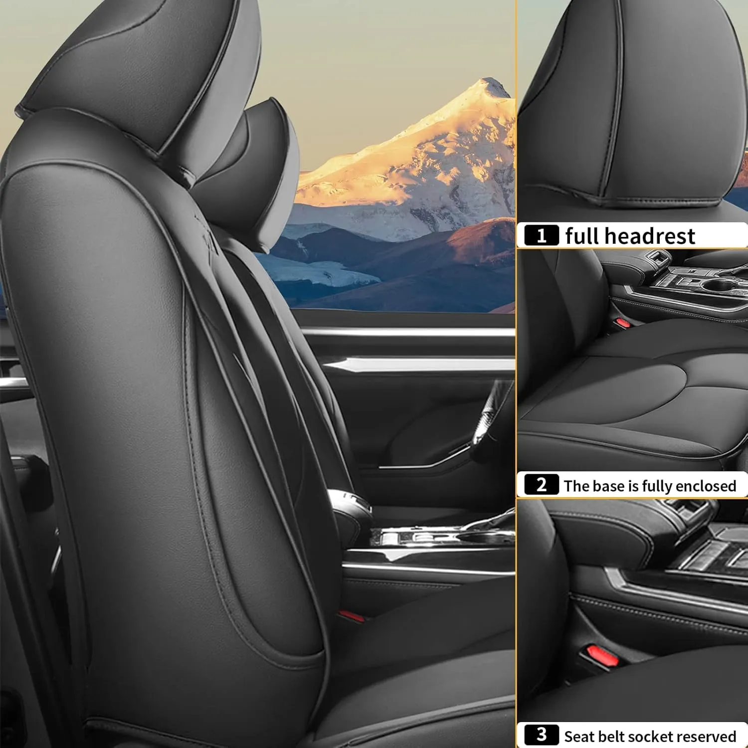 AOMSAZTO Custom Fit Car Seat Covers for Toyota Highlander 2020 2021 2022 2023 2024 2025 - (Three-Rows 8 Seats,Second Row 40/60 Split) Faux Leather Deep Gray