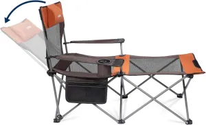apollo walker Camping Chairs for Adults - 6 Legged Beach Chair with Foot Rest, Breathable Mesh, Adjustable 90° - 135° Reclining Lounge Chair Outdoor, Folding Chairs for Outside with Detachable Pillow