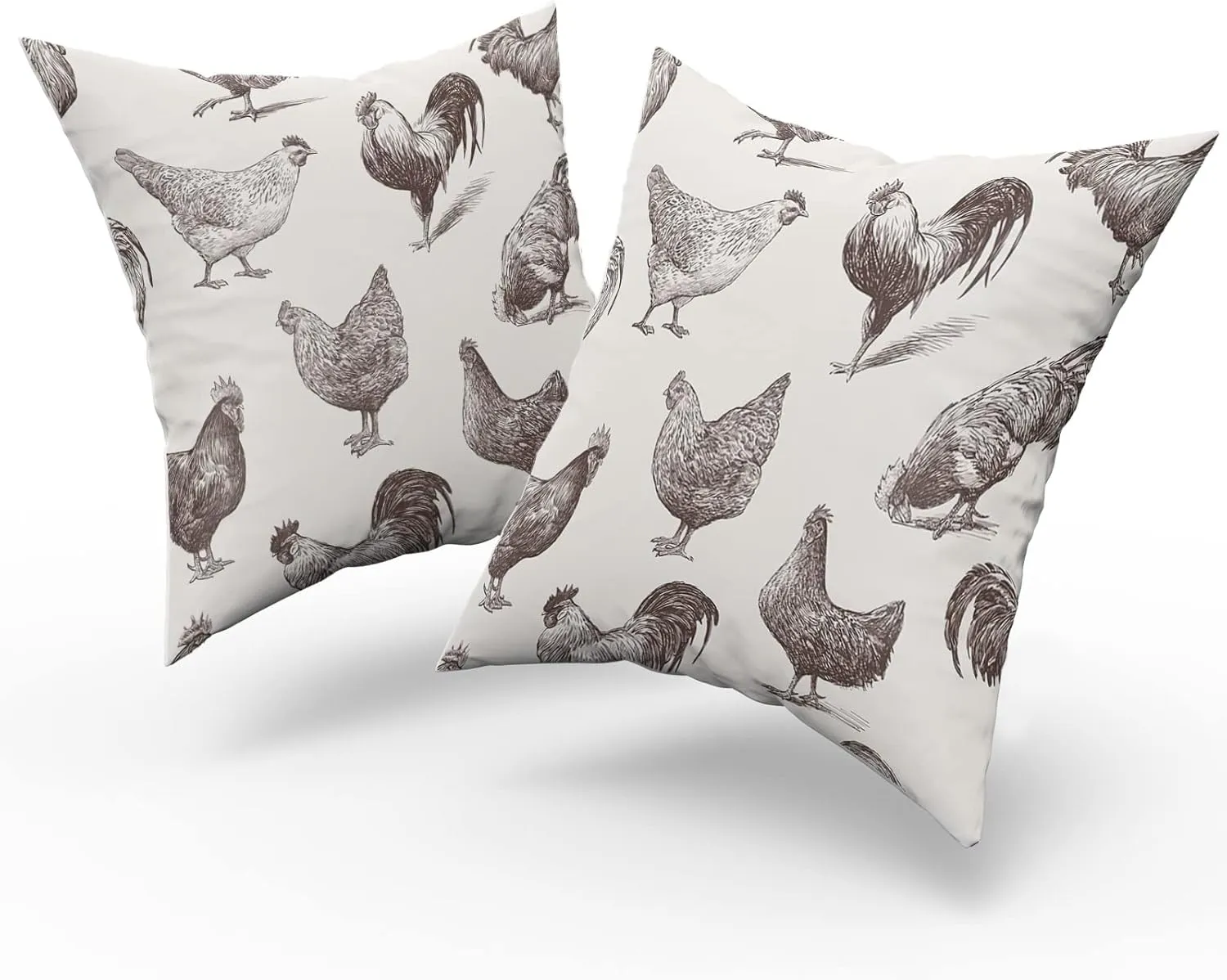 aportt Chicken Rooster Pillow Cover Set of 2 Cocks and Hens Sketch Farm Cockerel Cotton Decorative Throw Pillow Case Cushion Cover for Bedroom Sofa Living Room Couch Chair Office 18 x 18 Inch