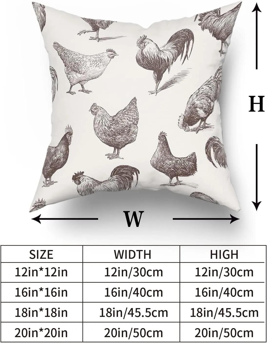 aportt Chicken Rooster Pillow Cover Set of 2 Cocks and Hens Sketch Farm Cockerel Cotton Decorative Throw Pillow Case Cushion Cover for Bedroom Sofa Living Room Couch Chair Office 18 x 18 Inch