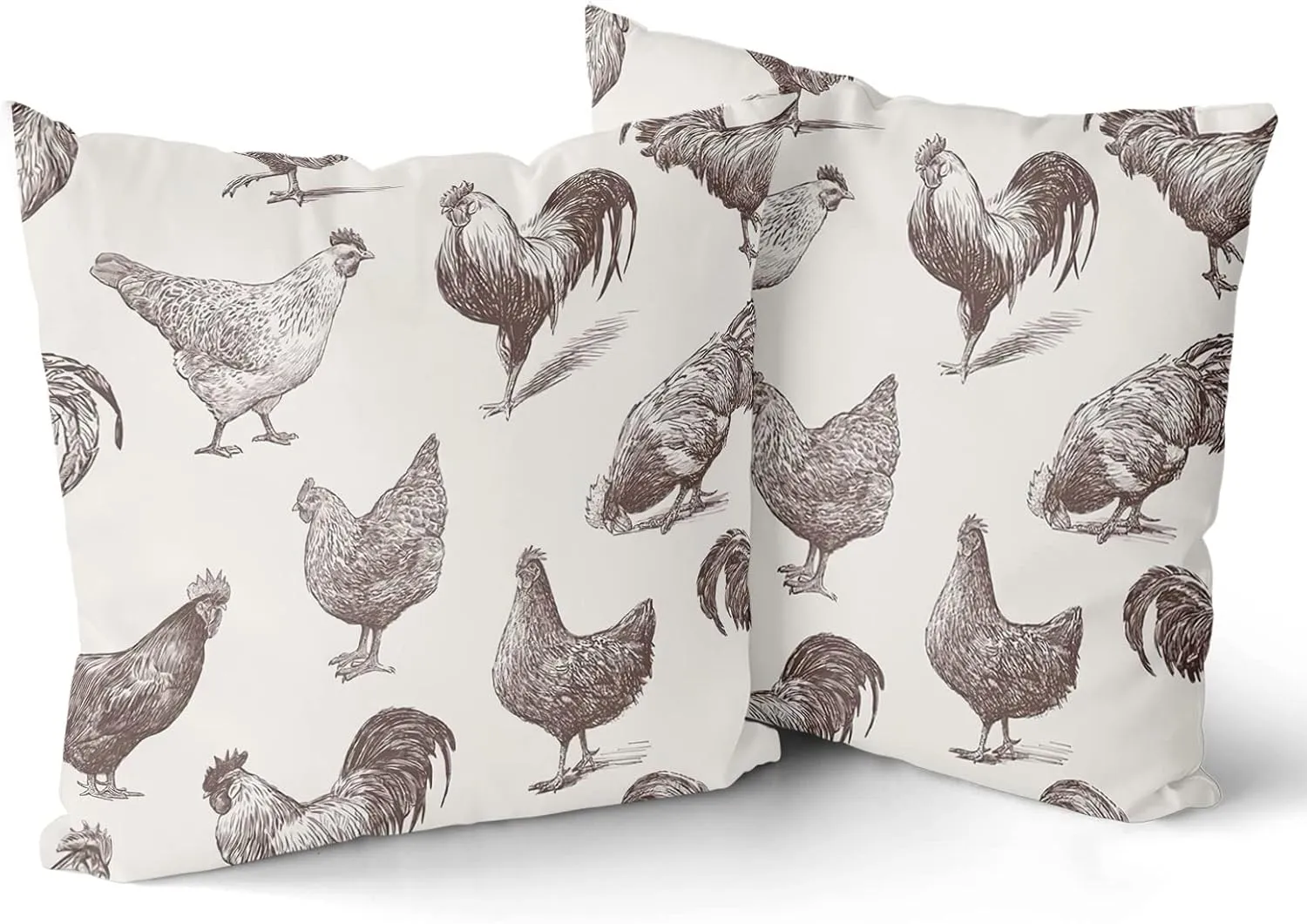 aportt Chicken Rooster Pillow Cover Set of 2 Cocks and Hens Sketch Farm Cockerel Cotton Decorative Throw Pillow Case Cushion Cover for Bedroom Sofa Living Room Couch Chair Office 18 x 18 Inch