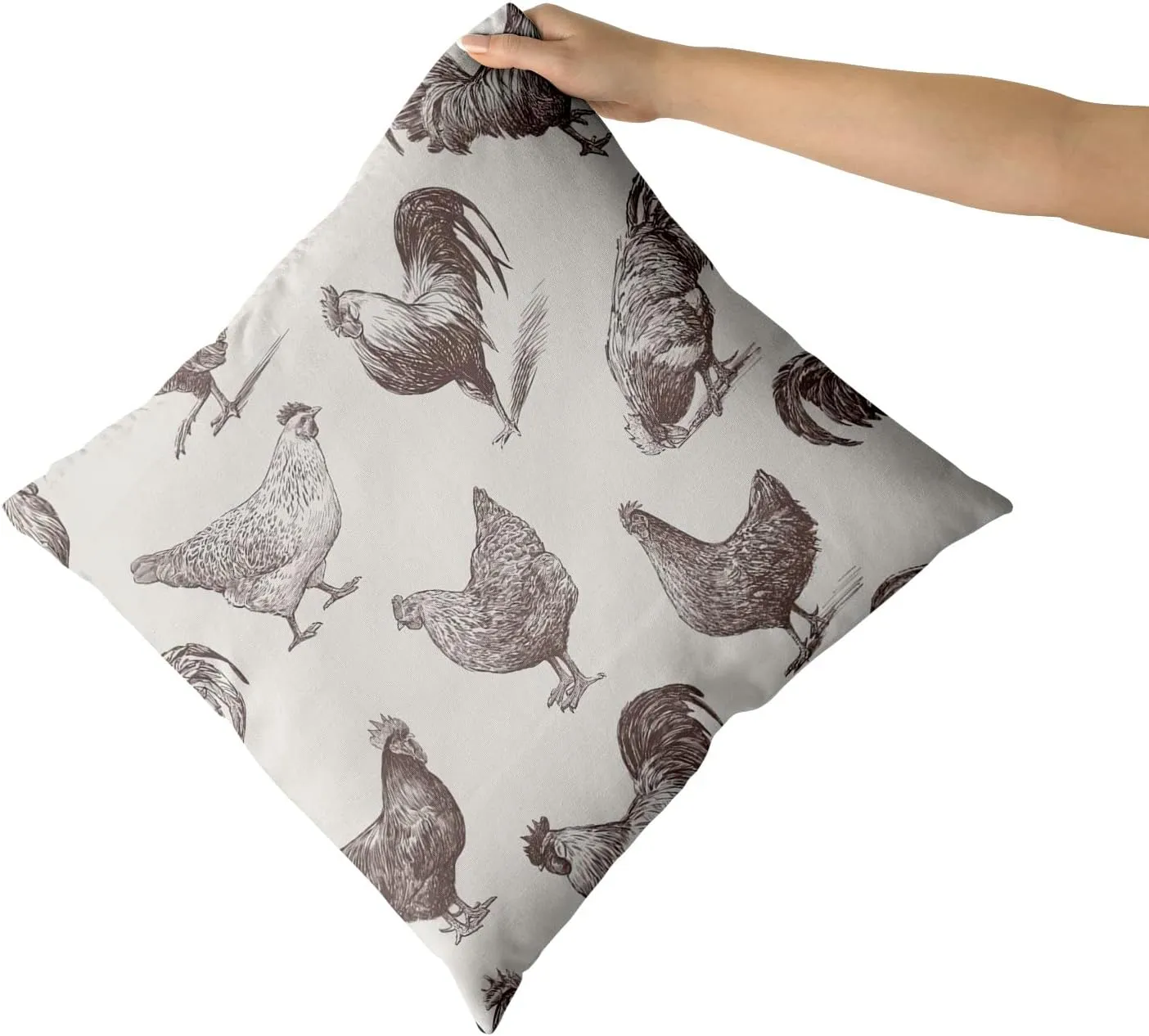 aportt Chicken Rooster Pillow Cover Set of 2 Cocks and Hens Sketch Farm Cockerel Cotton Decorative Throw Pillow Case Cushion Cover for Bedroom Sofa Living Room Couch Chair Office 18 x 18 Inch