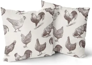 aportt Chicken Rooster Pillow Cover Set of 2 Cocks and Hens Sketch Farm Cockerel Cotton Decorative Throw Pillow Case Cushion Cover for Bedroom Sofa Living Room Couch Chair Office 18 x 18 Inch