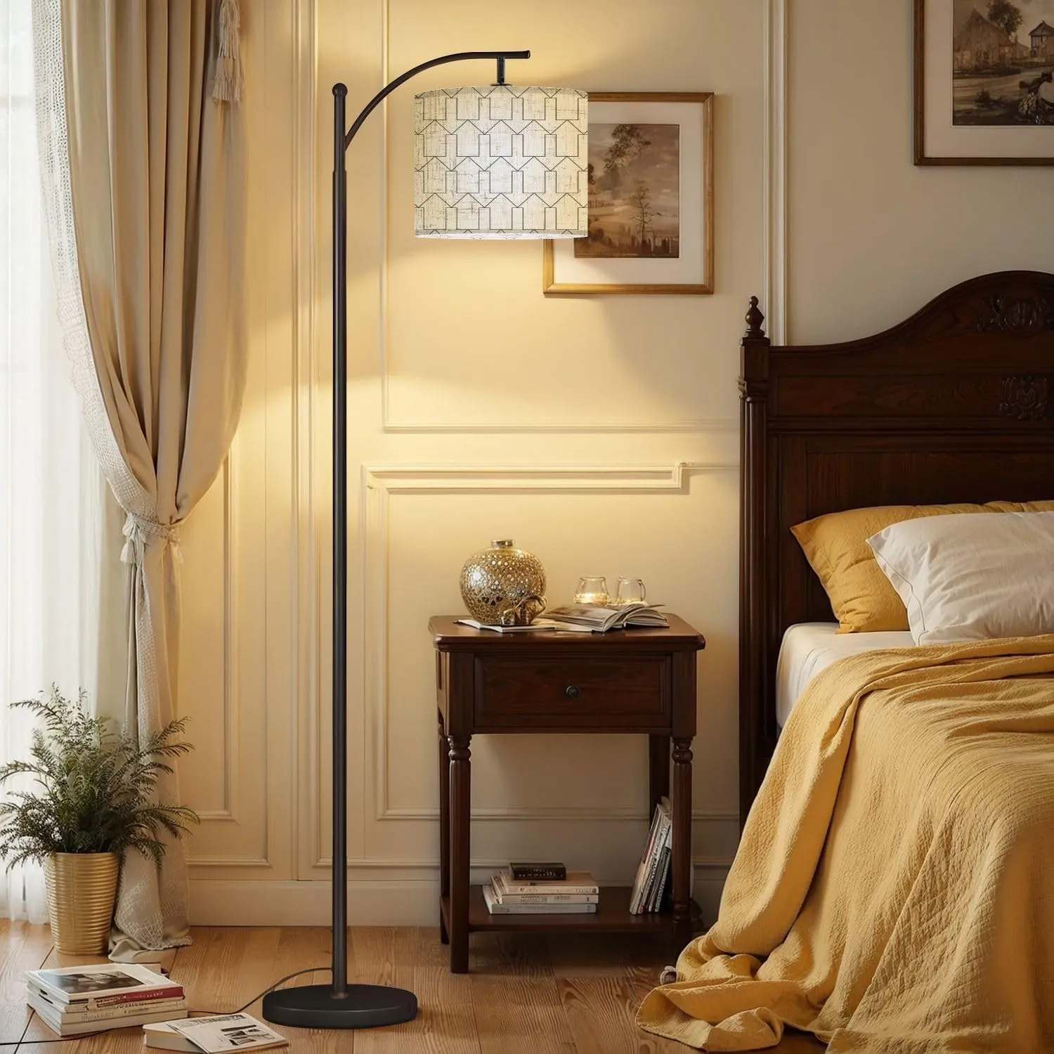 Arc Floor Lamps Arrow Pattern Abstract Geometric Simple Design Modern LED Adjustable Lampshade Standing Light for Living Room Reading Bedroom Office