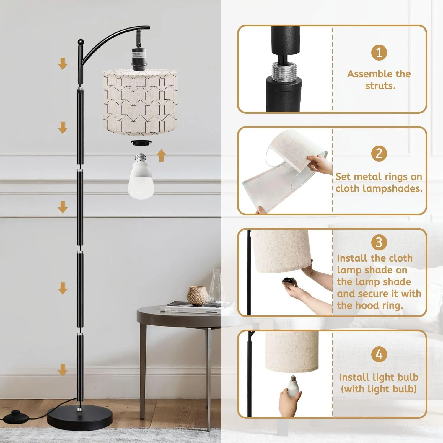 Arc Floor Lamps Arrow Pattern Abstract Geometric Simple Design Modern LED Adjustable Lampshade Standing Light for Living Room Reading Bedroom Office