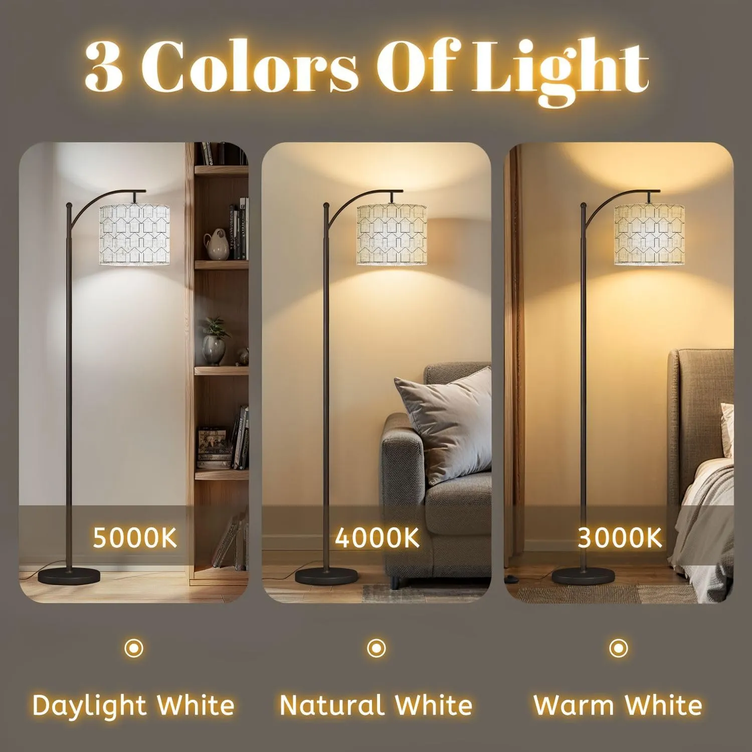 Arc Floor Lamps Arrow Pattern Abstract Geometric Simple Design Modern LED Adjustable Lampshade Standing Light for Living Room Reading Bedroom Office