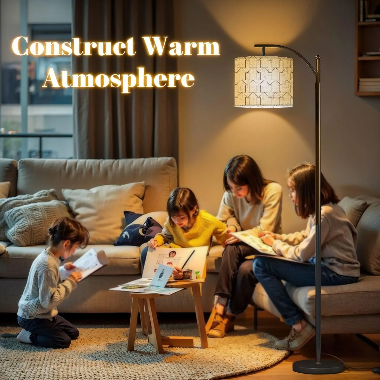 Arc Floor Lamps Arrow Pattern Abstract Geometric Simple Design Modern LED Adjustable Lampshade Standing Light for Living Room Reading Bedroom Office