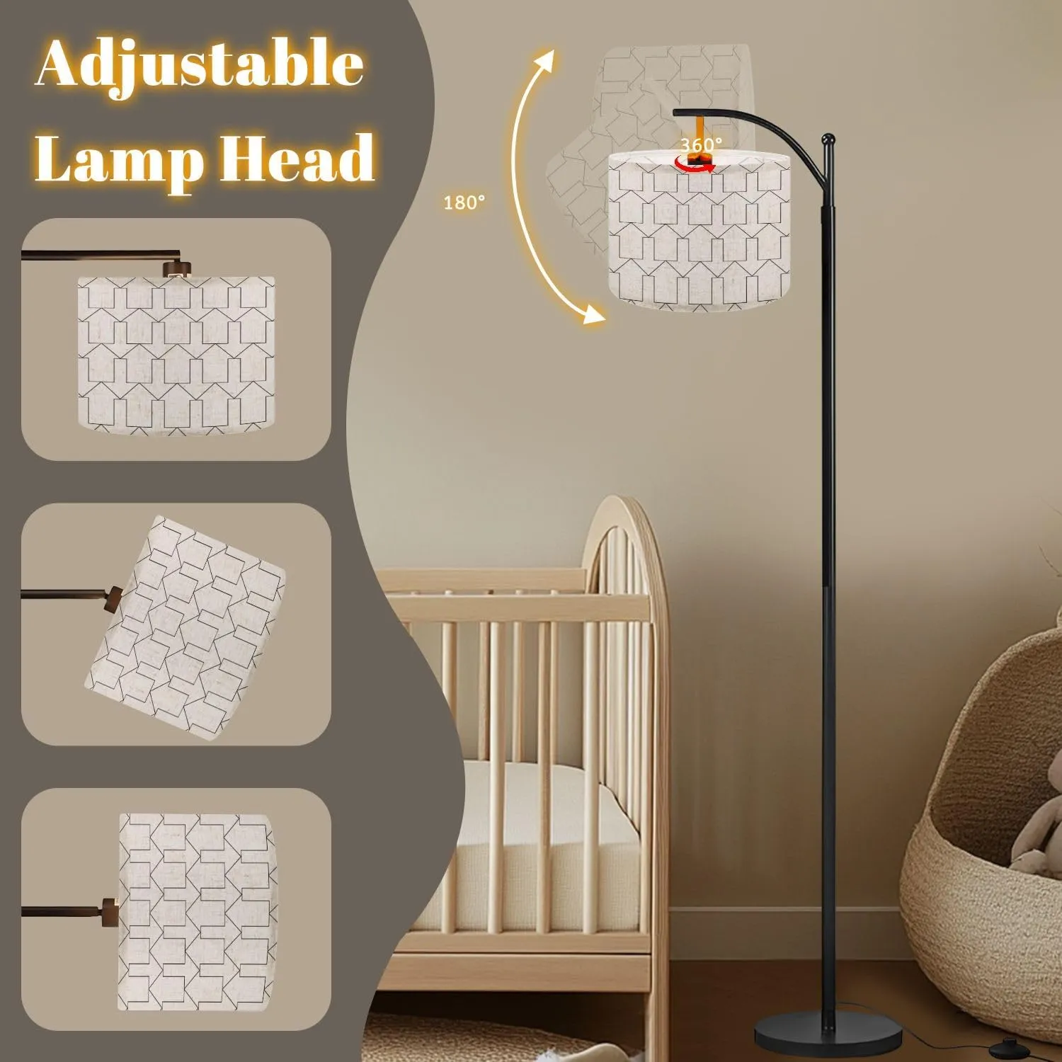 Arc Floor Lamps Arrow Pattern Abstract Geometric Simple Design Modern LED Adjustable Lampshade Standing Light for Living Room Reading Bedroom Office