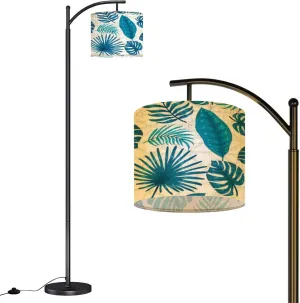 Arc Floor Lamps Blue Leaves Geometric Modern LED Adjustable Lampshade Standing Light for Living Room Reading Bedroom Office