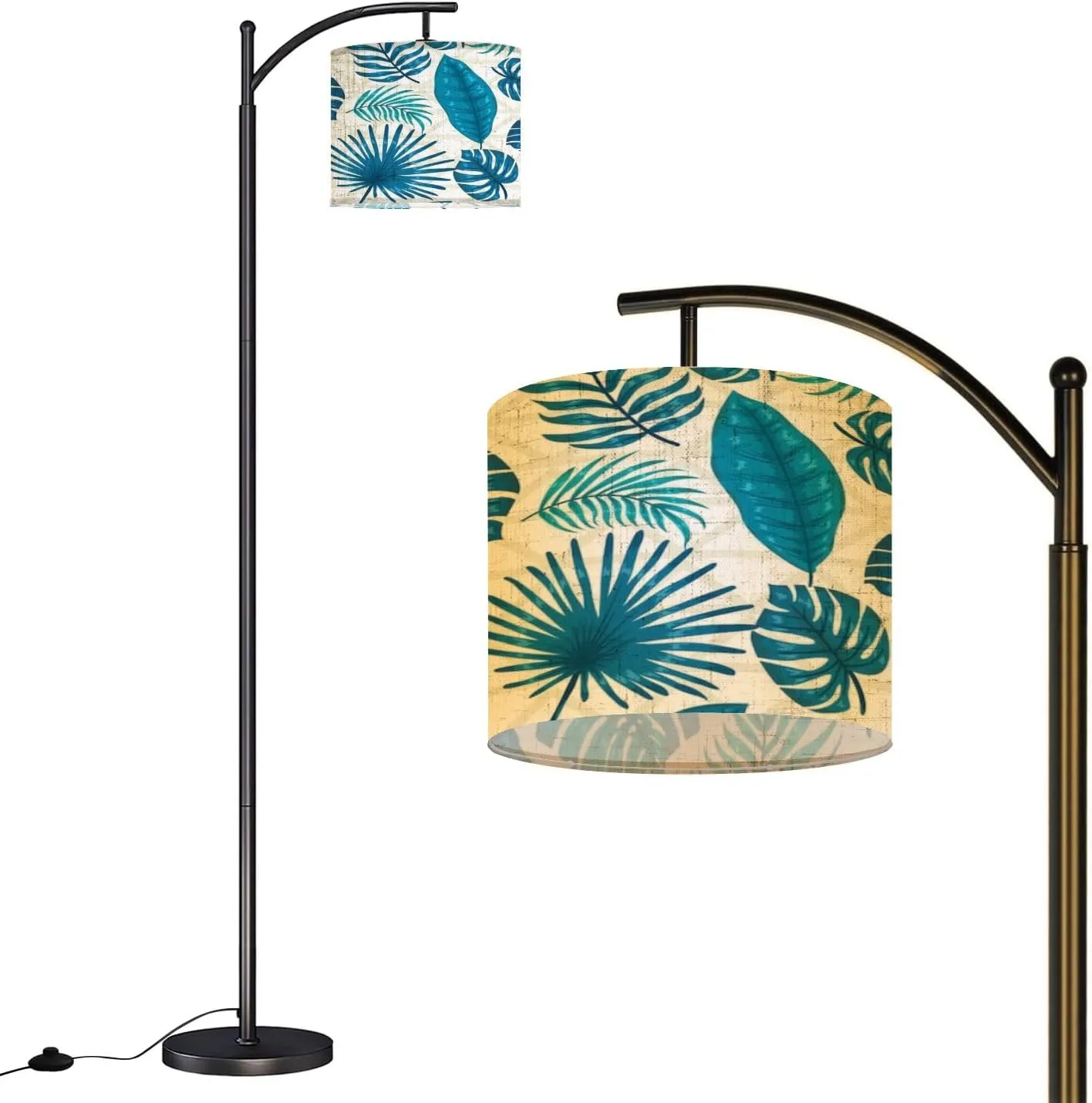 Arc Floor Lamps Blue Leaves Geometric Modern LED Adjustable Lampshade Standing Light for Living Room Reading Bedroom Office