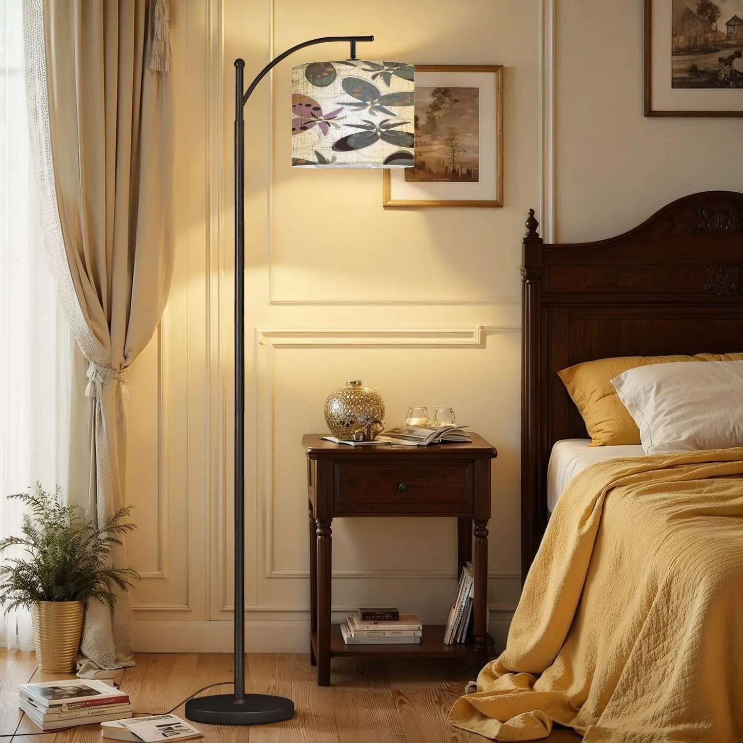 Arc Floor Lamps Bright Fantasy Purple Seamless Pattern Light Multi Colored Butterflies Modern LED Adjustable Lampshade Standing Light for Living Room Reading Bedroom Office