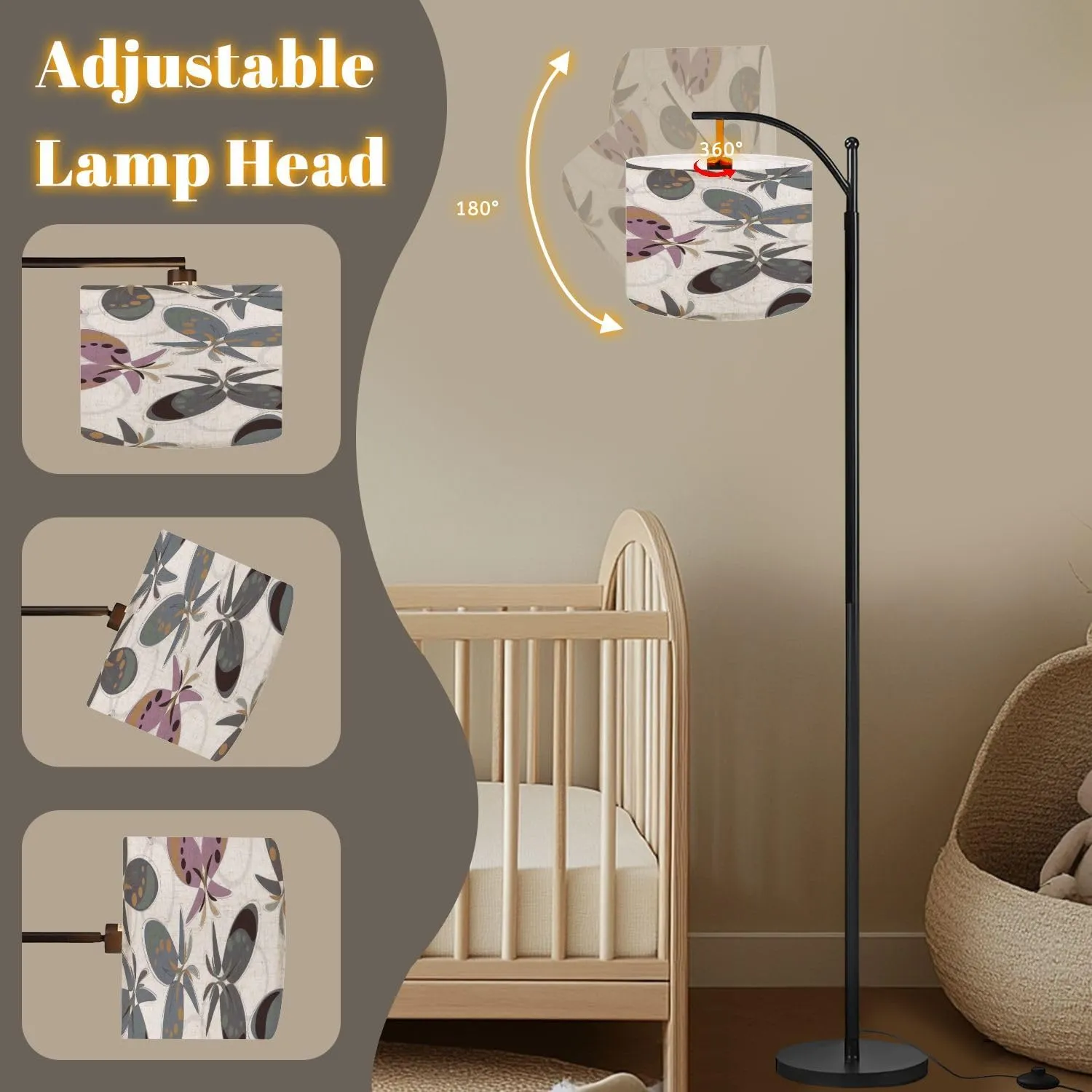 Arc Floor Lamps Bright Fantasy Purple Seamless Pattern Light Multi Colored Butterflies Modern LED Adjustable Lampshade Standing Light for Living Room Reading Bedroom Office