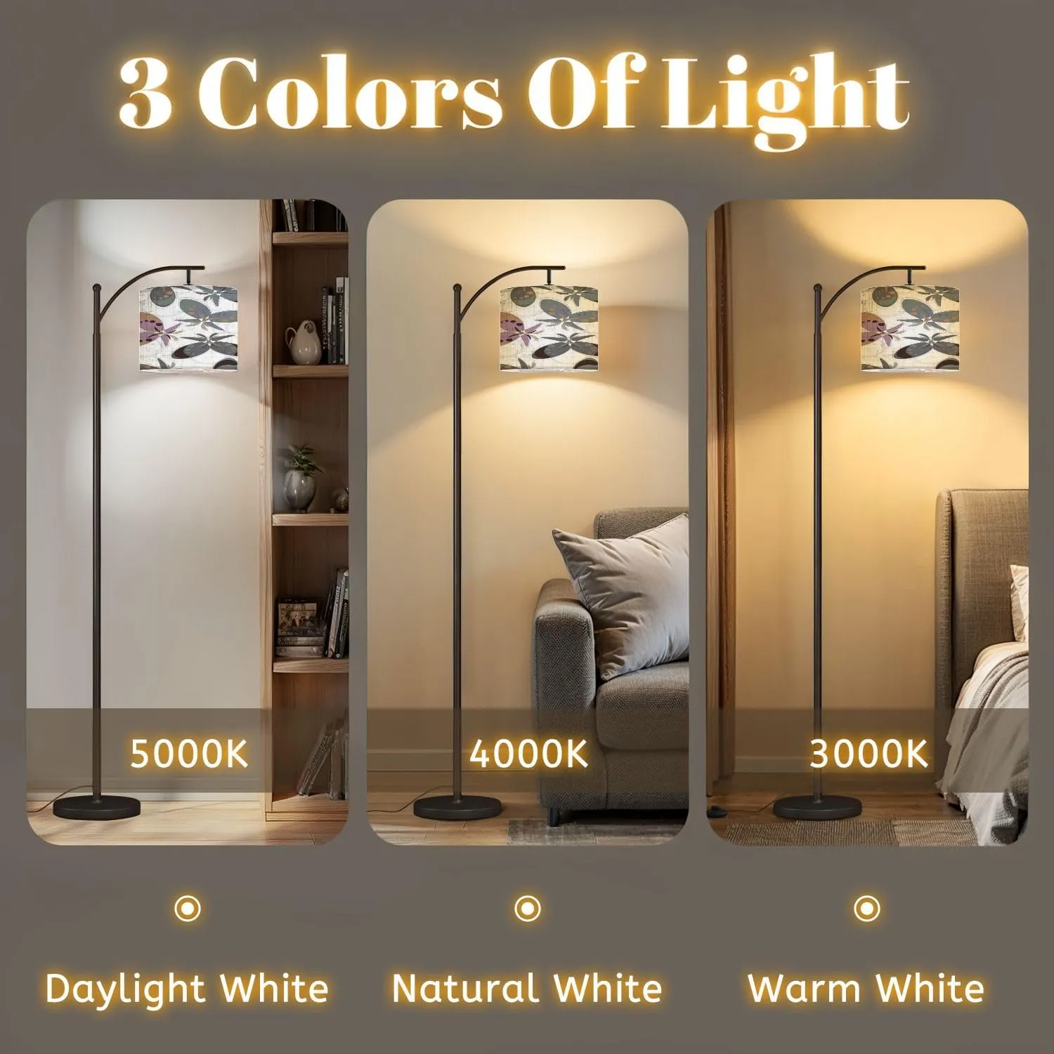 Arc Floor Lamps Bright Fantasy Purple Seamless Pattern Light Multi Colored Butterflies Modern LED Adjustable Lampshade Standing Light for Living Room Reading Bedroom Office