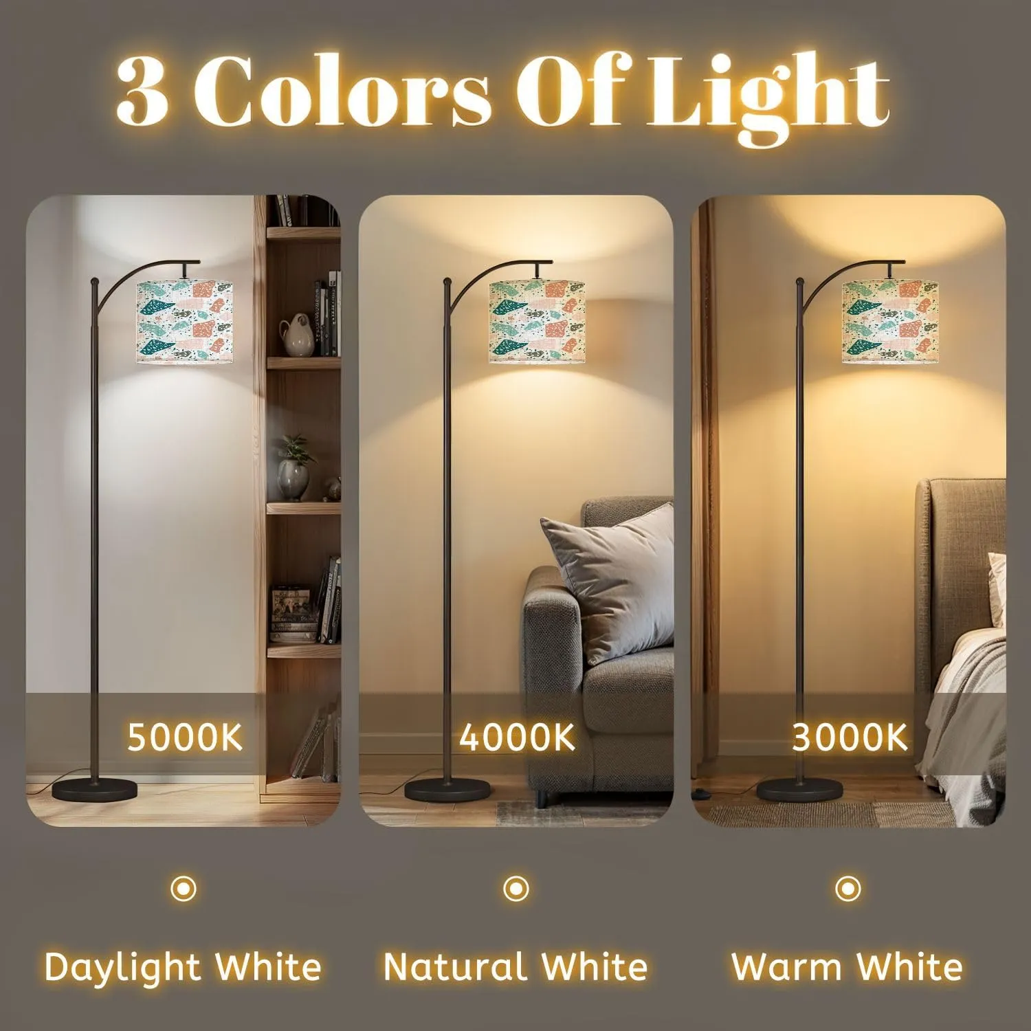 Arc Floor Lamps Colorful terrazzo Pattern Design Modern LED Adjustable Lampshade Standing Light for Living Room Reading Bedroom Office