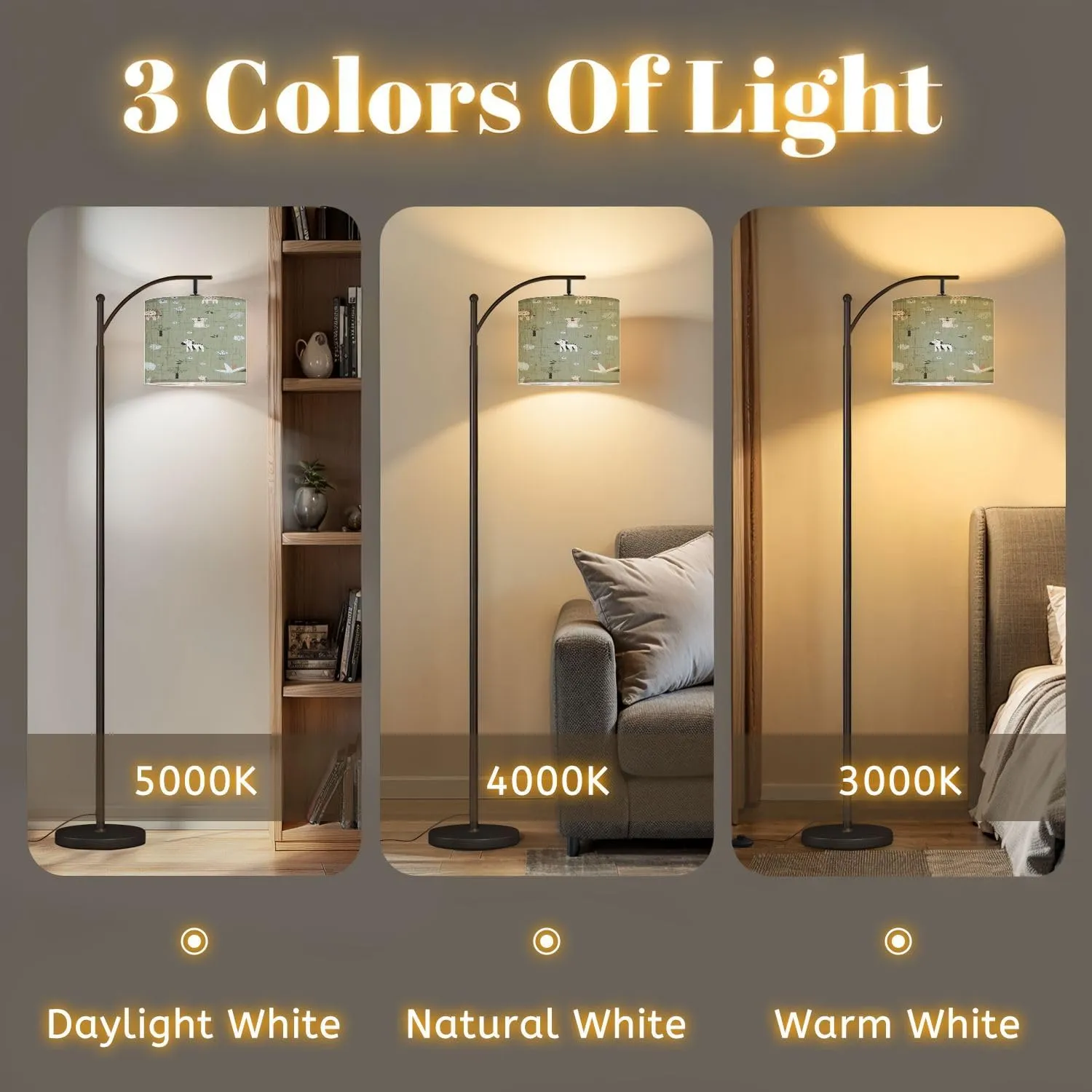 Arc Floor Lamps Seamless children s design Creative Scandinavian children s textures Modern LED Adjustable Lampshade Standing Light for Living Room Reading Bedroom Office
