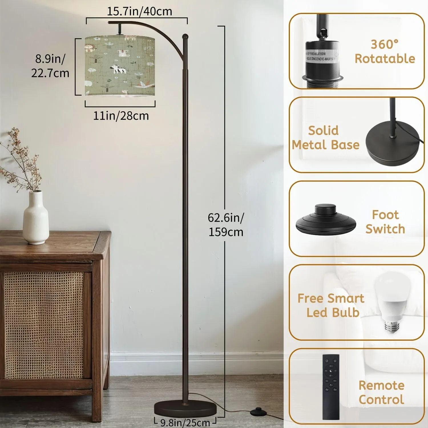 Arc Floor Lamps Seamless children s design Creative Scandinavian children s textures Modern LED Adjustable Lampshade Standing Light for Living Room Reading Bedroom Office