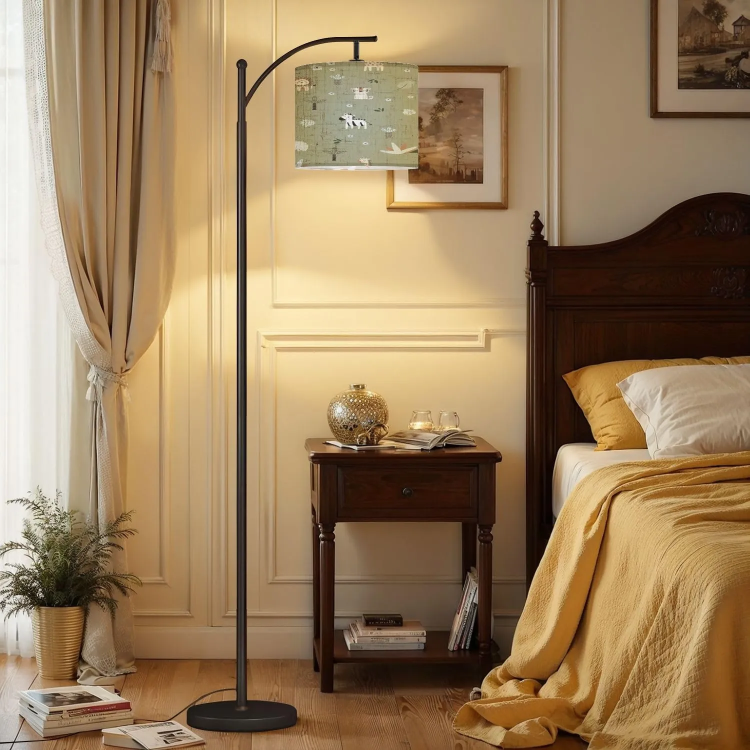 Arc Floor Lamps Seamless children s design Creative Scandinavian children s textures Modern LED Adjustable Lampshade Standing Light for Living Room Reading Bedroom Office