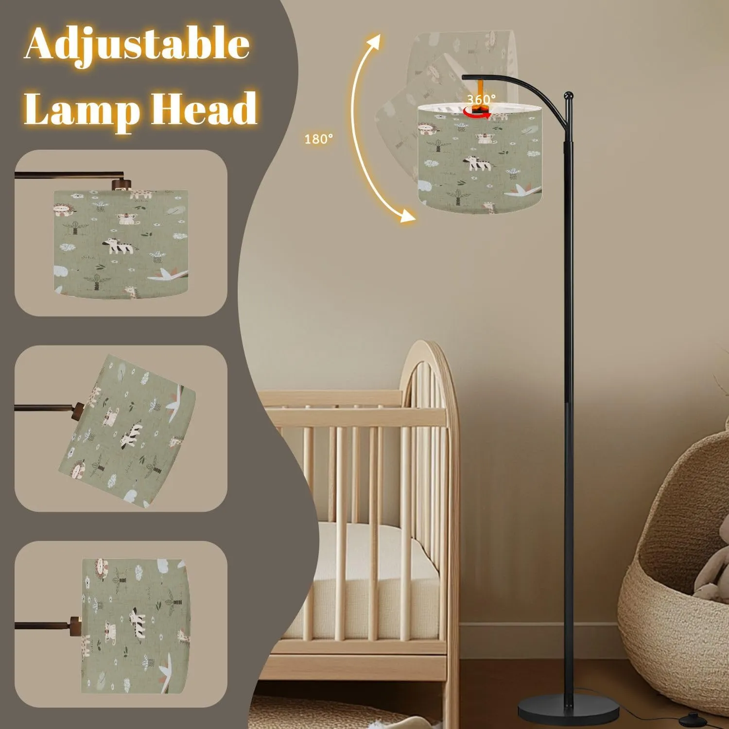 Arc Floor Lamps Seamless children s design Creative Scandinavian children s textures Modern LED Adjustable Lampshade Standing Light for Living Room Reading Bedroom Office