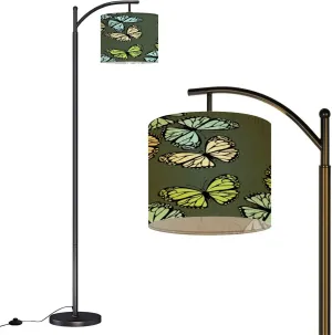 Arc Floor Lamps Seamless Pattern Funny Colorful Butterflies Flowers Color Flat for Modern LED Adjustable Lampshade Standing Light for Living Room Reading Bedroom Office