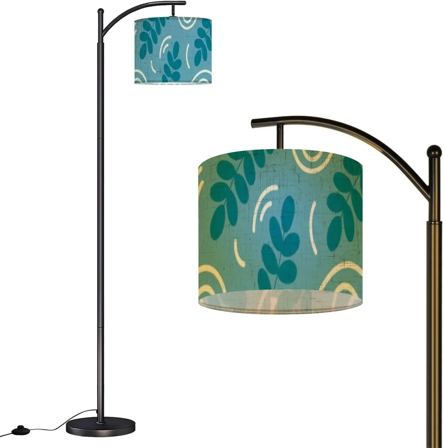 Arc Floor Lamps Spring Floral Washi Tape Modern LED Adjustable Lampshade Standing Light for Living Room Reading Bedroom Office