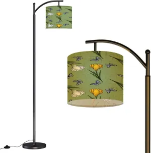 Arc Floor Lamps Yellow White Crocuses Butterflies Seamless Pattern Small Design Green Modern LED Adjustable Lampshade Standing Light for Living Room Reading Bedroom Office
