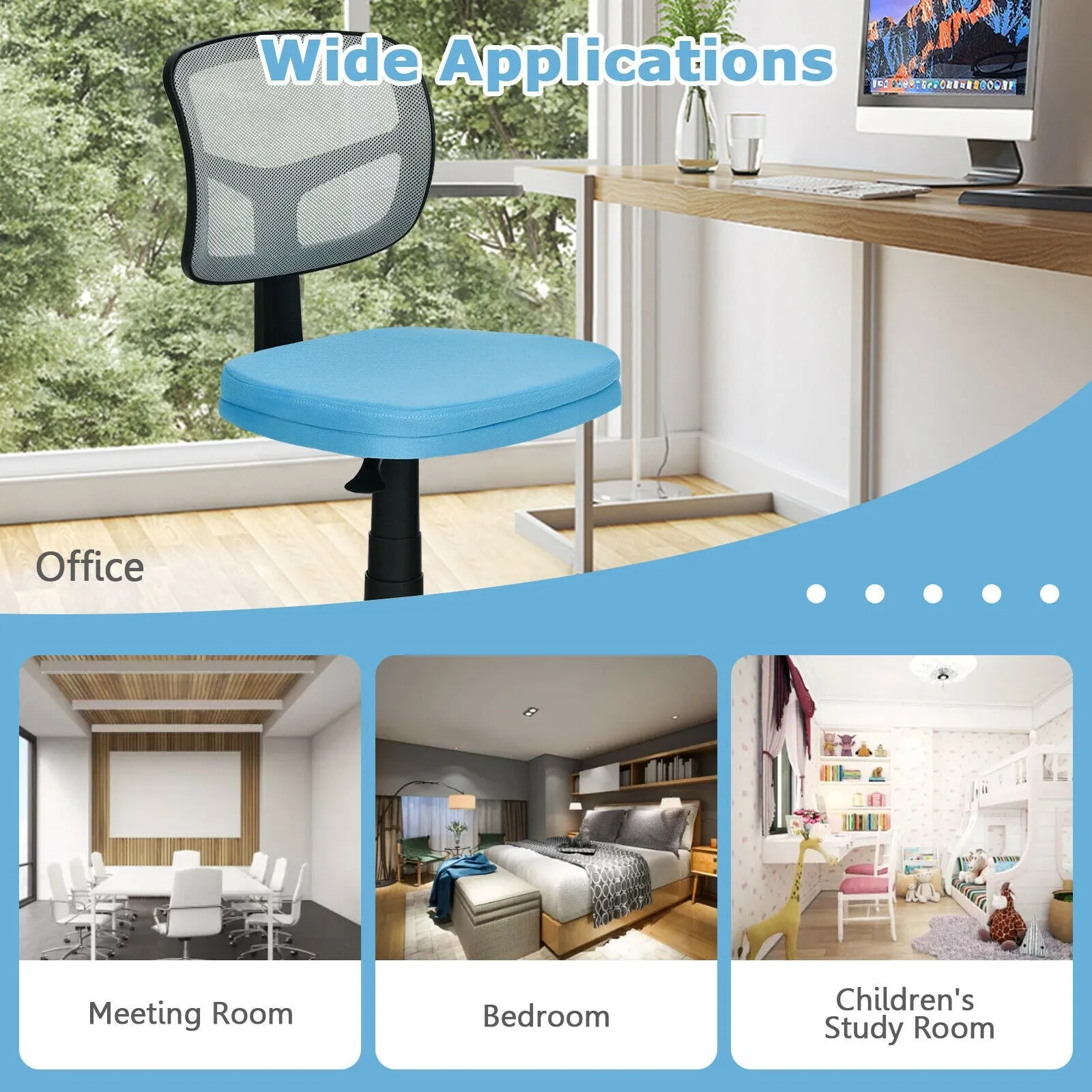 Armless Computer Chair with Height Adjustment and Breathable Mesh