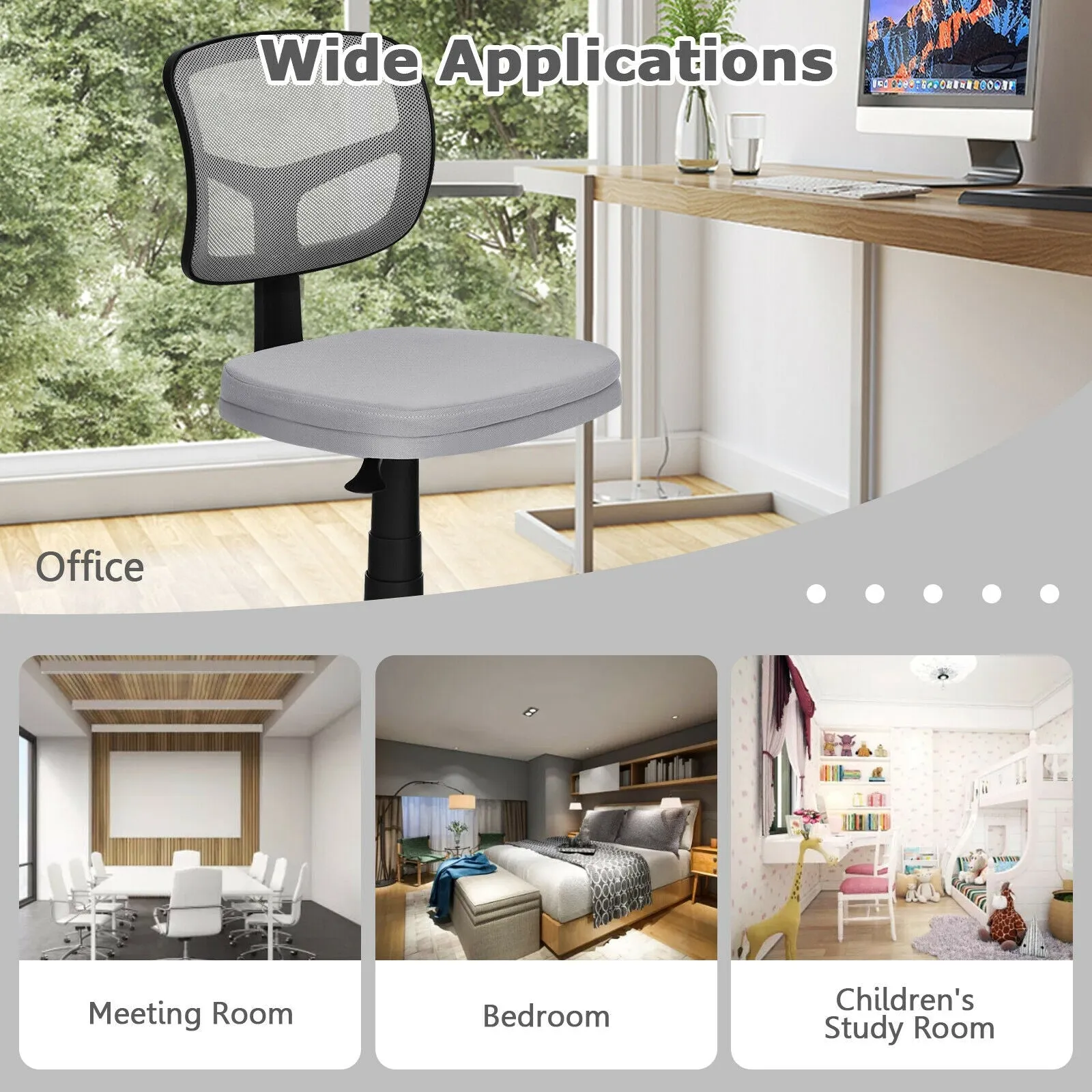 Armless Computer Chair with Height Adjustment and Breathable Mesh
