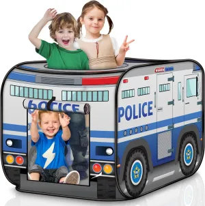 ArtCreativity Police Car Tent with Carry Bag, Pop Up Indoor Truck for Kids, Police Officer Outdoor Playhouse, Flat-Folding Kids Play Tent for Interactive Fun, Compact Storage Vehicle Toy