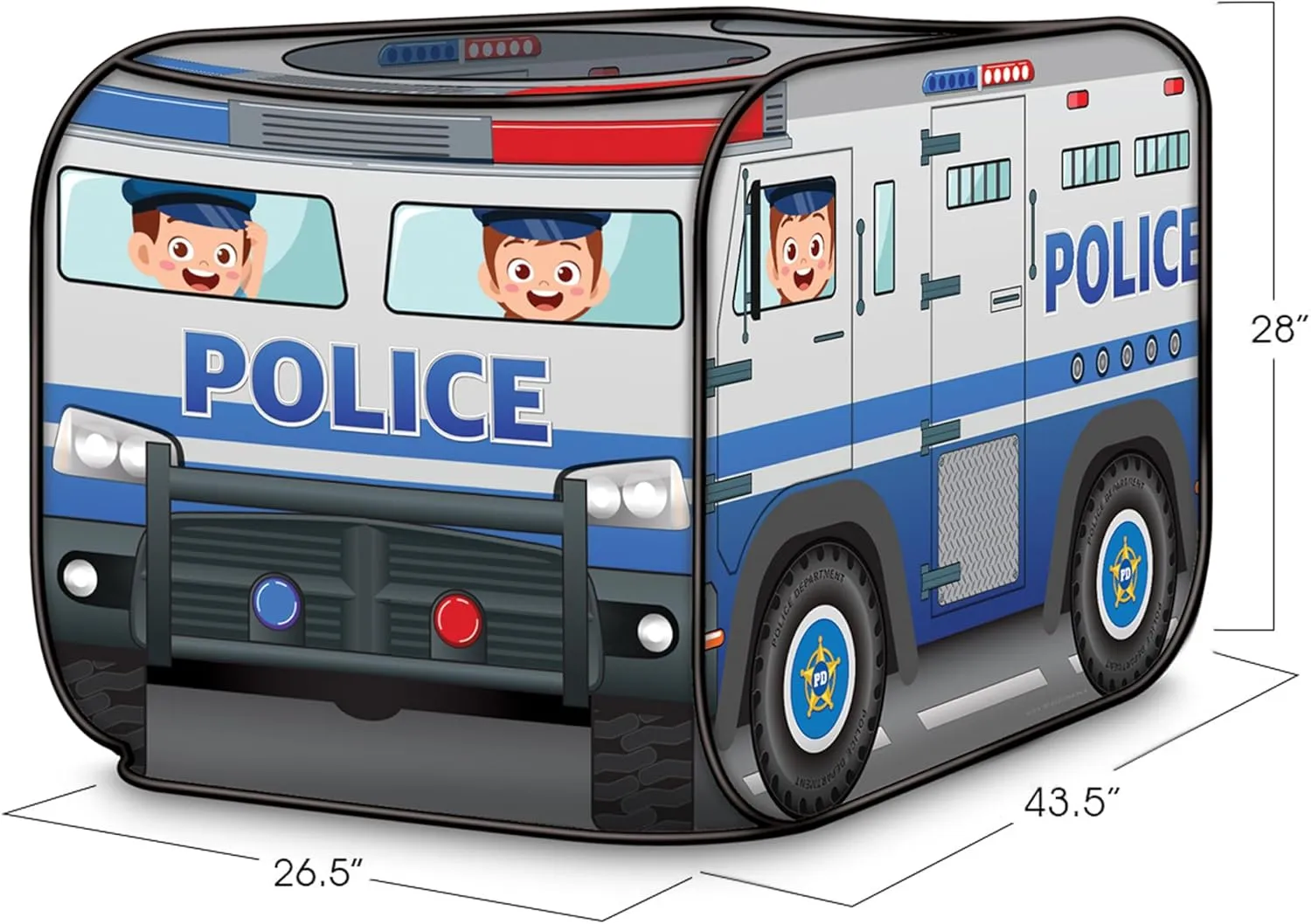 ArtCreativity Police Car Tent with Carry Bag, Pop Up Indoor Truck for Kids, Police Officer Outdoor Playhouse, Flat-Folding Kids Play Tent for Interactive Fun, Compact Storage Vehicle Toy