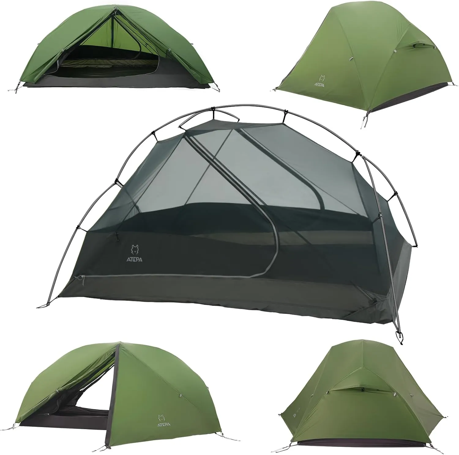 ATEPA Ultralight Backpacking Tent, 2 Person 1 Person Nylon Lightweight 4000MM  Waterproof Windproof Portable Tent with Aluminum Frame & Rainfly for Backpacking Hiking Camping Motorcycle, 4 Season