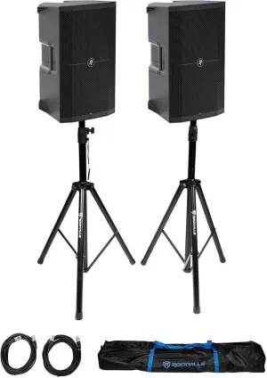 Audiosavings Bundle: (2) Mackie Thump212 12" 1400 Watt Powered Active DJ PA Speaker Thump 212 Bundle with (1) Pair of Rockville Adjustable Tripod Speaker/Light Stands (2) 20 Foot XLR Cables (3 Items)