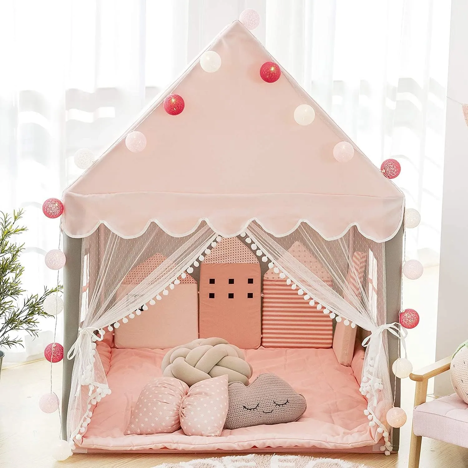 Avrsol Kids Play Tent with Padded Mat - Large Playhouse Children Play Castle Fairy Tent for Girls Birthday Gift