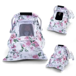 Baby Car Seat Cover, Carseat Covers Baby Girls, Infant Car Seat Cover with 2 Layer Windows, Breathable Baby Carrier Sun Shade Cover, Windproof Car Seat Canopy Weather Shield for Newborn