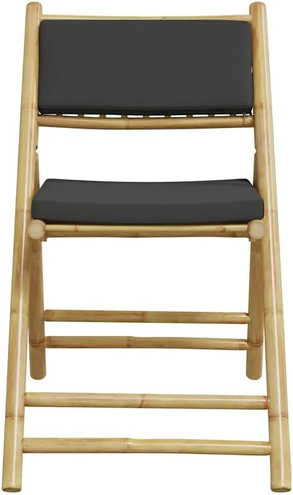 Bamboo Folding Bistro Chairs 2-Pack with Removable Cushions, Patio Dining Chairs for Outdoor Poolside Lounging Indoor Reading, Dark Gray Foldable Furniture with Thick Padding