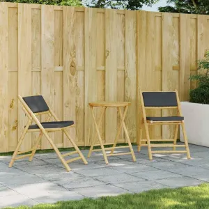 Bamboo Folding Bistro Chairs 2-Pack with Removable Cushions, Patio Dining Chairs for Outdoor Poolside Lounging Indoor Reading, Dark Gray Foldable Furniture with Thick Padding