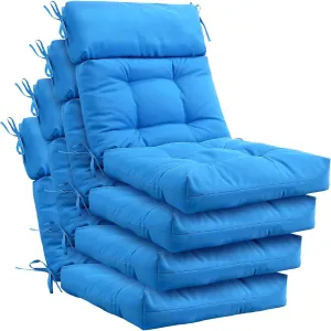 Barydat 4 Pack High Back Chair Cushion Indoor Outdoor Tufted Seat and Back Chair Rocking Pads Lounge Porch Seat Cushion with Ties for Patio Furniture, 43.4 x 21 x 3.3 Inch(Blue)