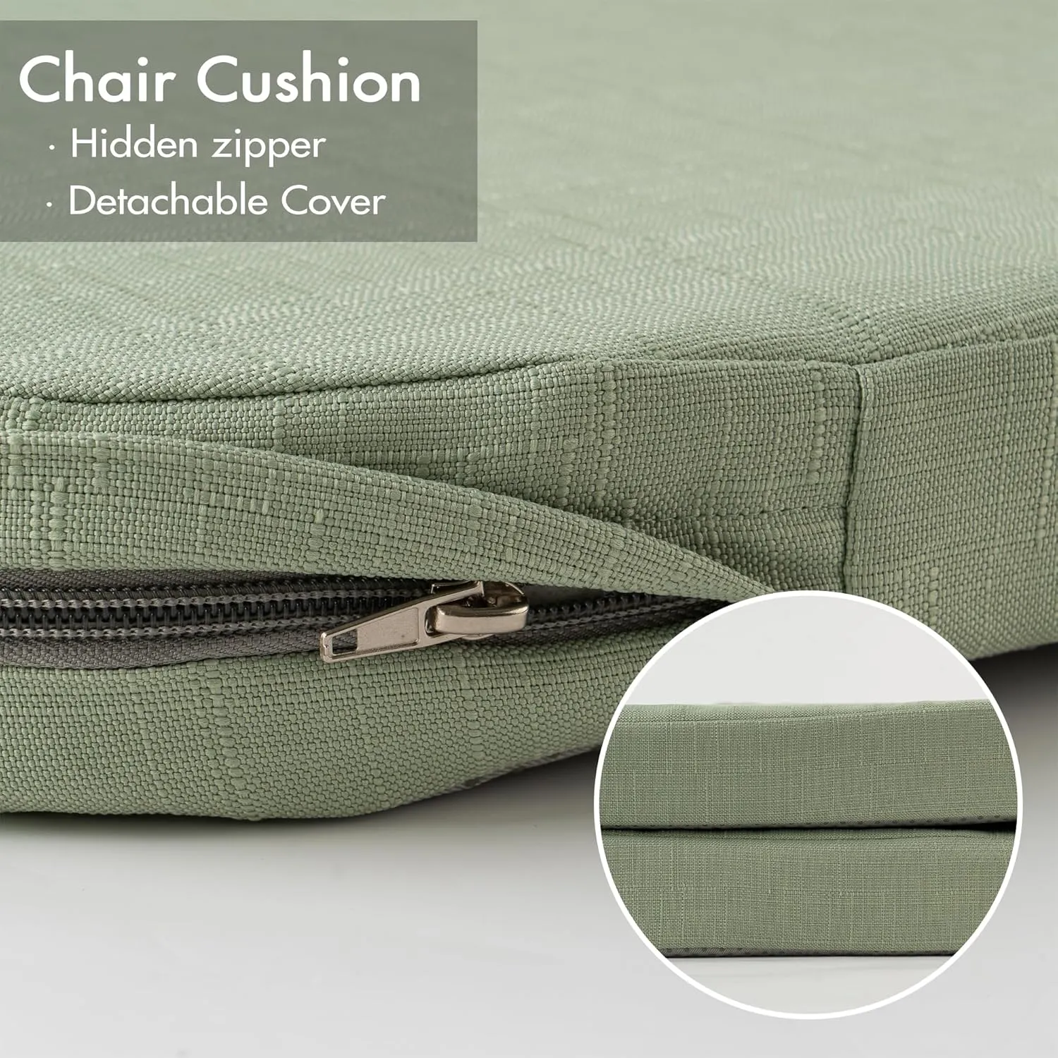 Battilo Chair Cushions for Dining Chairs with Ties, Indoor/Outdoor Kitchen Chair Pad with Non-Slip Backing, Dining Seat Cushion with Machine Washable Removable Cover, 16"x16"x2", Set of 4, Sage Green