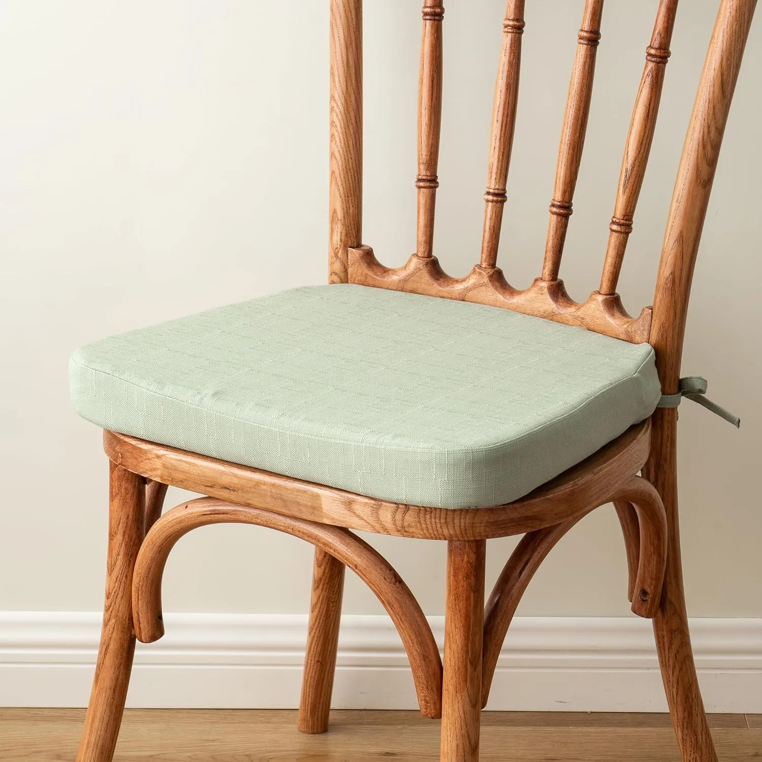 Battilo Chair Cushions for Dining Chairs with Ties, Indoor/Outdoor Kitchen Chair Pad with Non-Slip Backing, Dining Seat Cushion with Machine Washable Removable Cover, 16"x16"x2", Set of 4, Sage Green