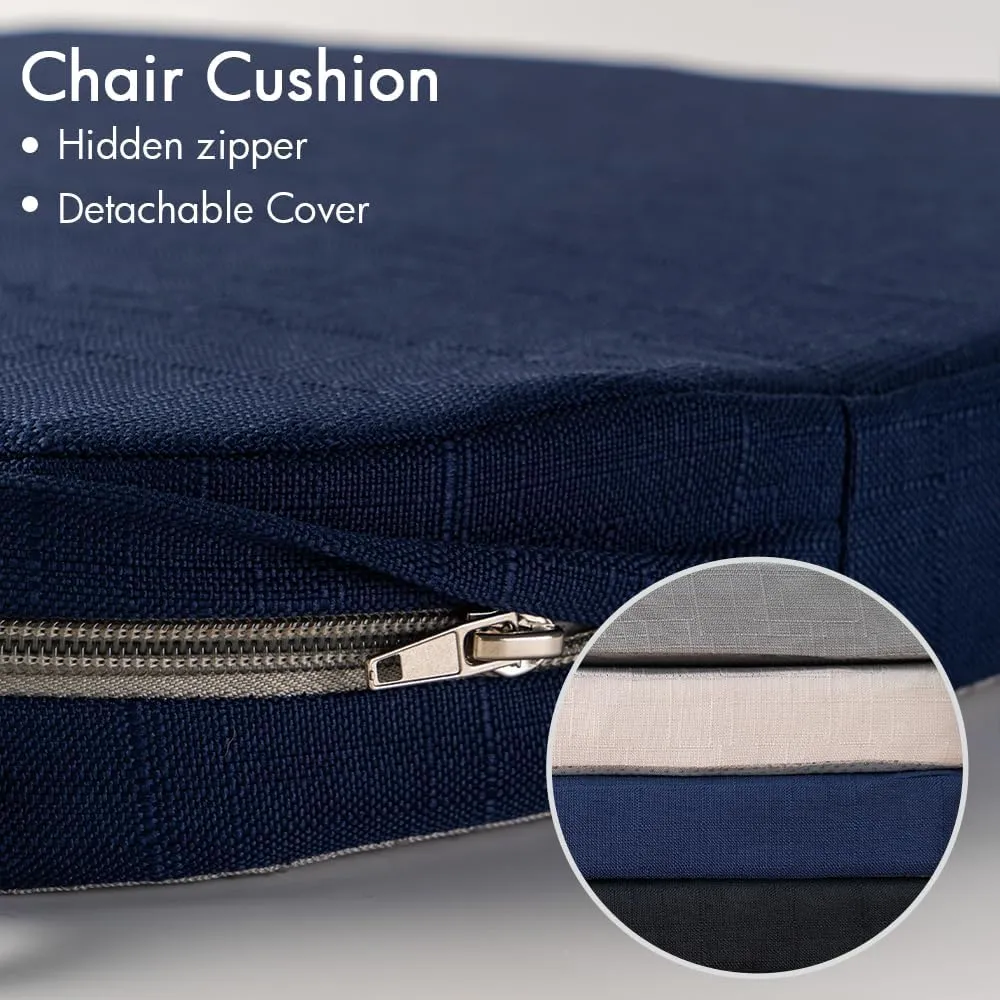 Battilo Chair Cushions for Dining Chairs with Ties, Kitchen Chair Pad with Non-Slip Backing and Removable Cover, Indoor/Outdoor Dining Seat Cushion, 16"x16"x2", Set of 4, Navy