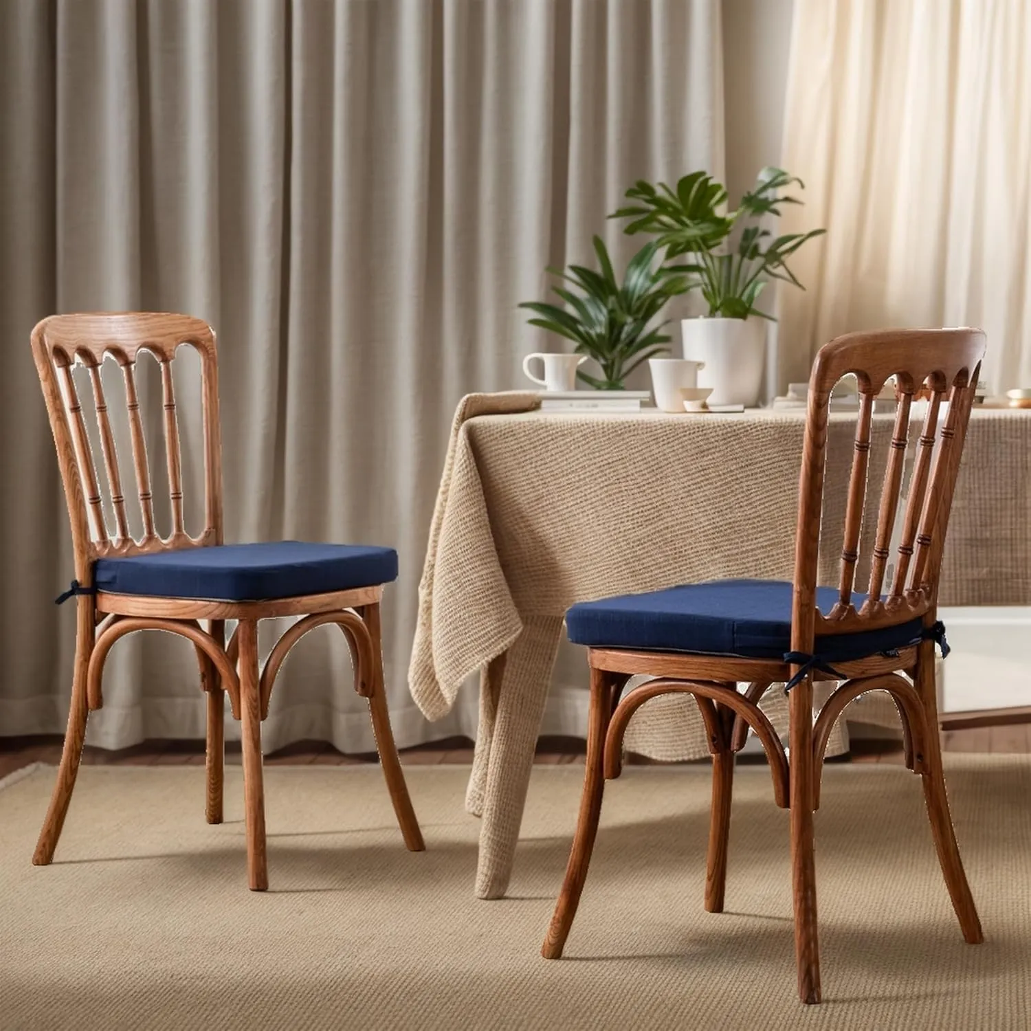 Battilo Chair Cushions for Dining Chairs with Ties, Kitchen Chair Pad with Non-Slip Backing and Removable Cover, Indoor/Outdoor Dining Seat Cushion, 16"x16"x2", Set of 4, Navy