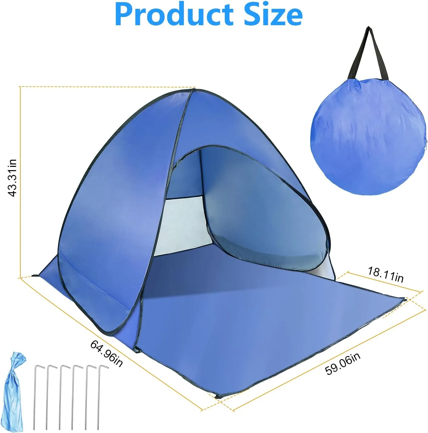 Beach Tent, Easy Pop Up 2-3 Person Beach Shade Beach Tent, Sun Shelter Instant Portable Beach Tent Umbrella Sun Shade Canopy with Storage Bag for Outdoor Beach Camping Fishing (Blue)