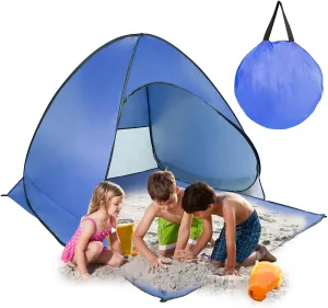 Beach Tent, Easy Pop Up 2-3 Person Beach Shade Beach Tent, Sun Shelter Instant Portable Beach Tent Umbrella Sun Shade Canopy with Storage Bag for Outdoor Beach Camping Fishing (Blue)