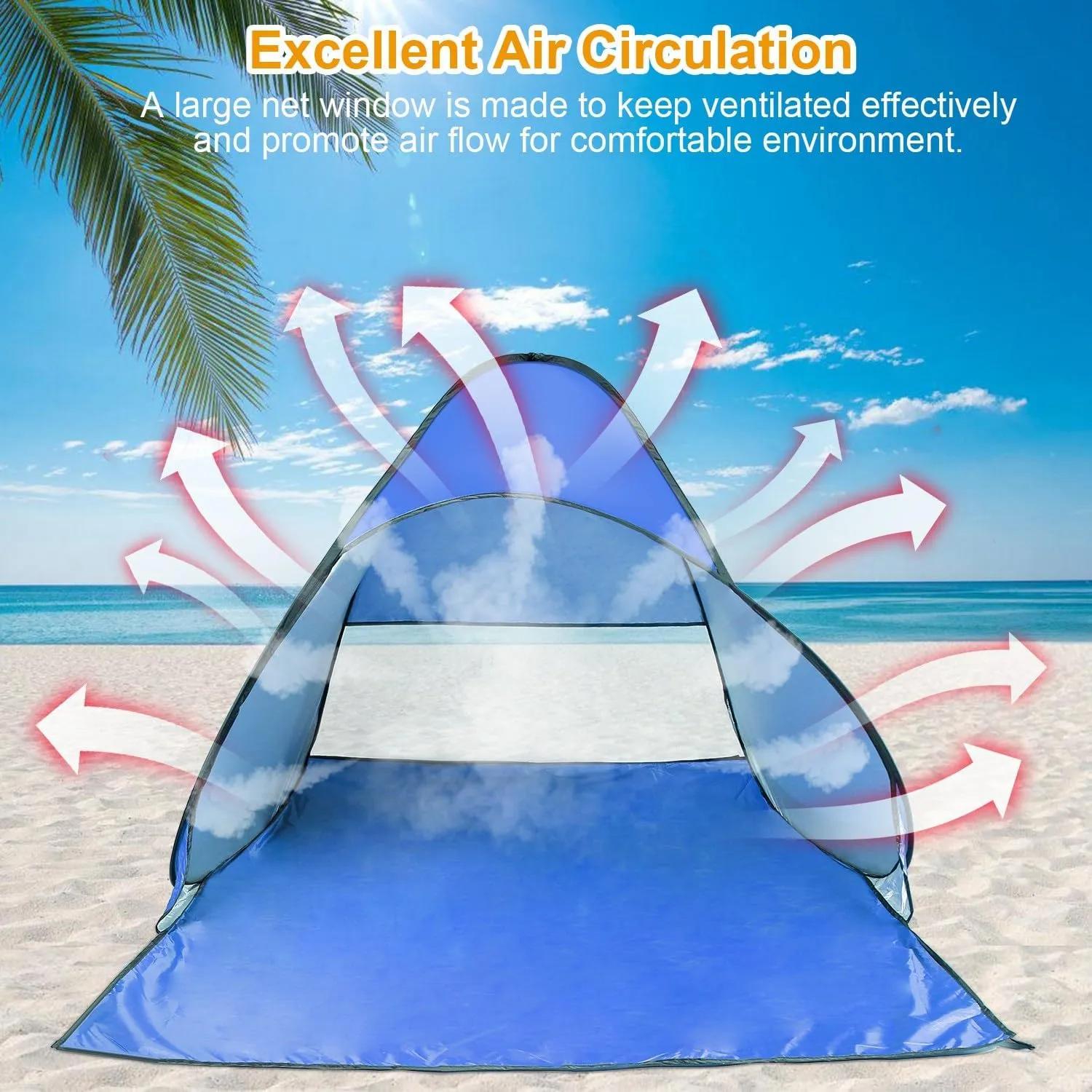 Beach Tent Pop Up Beach Tent Sun Shade Shelter Anti-UV Automatic Waterproof Tent Canopy for 2-3 Person w/Net Window Storage Bag for Outdoor Beach Camping Fishing Park