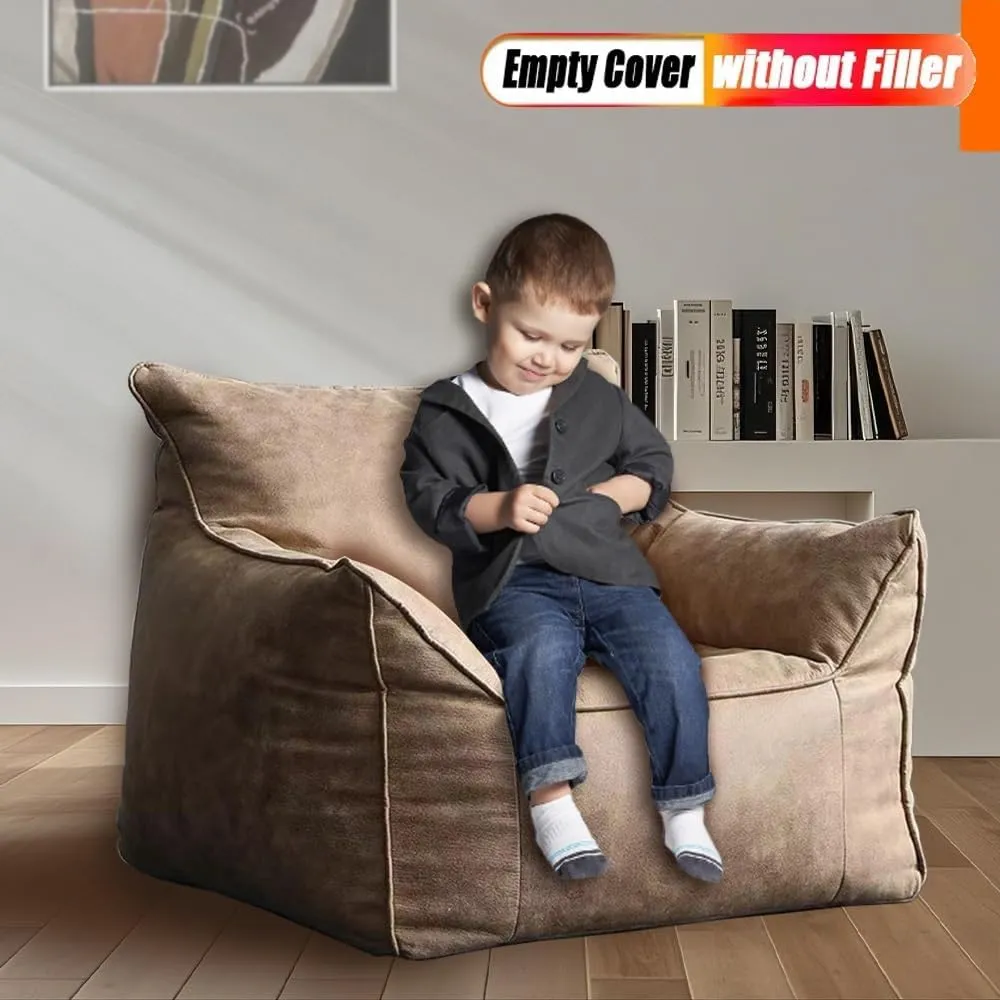 Bean Bag Chair Bean Bag Cover （No Filler） Luxury Single Lazy Sofa Cover PU Faux Suede Leather Bean Bag Pouf Chair for Bedroom Living Room Garden, Bean Bag Cover (Color : Retro Beige)