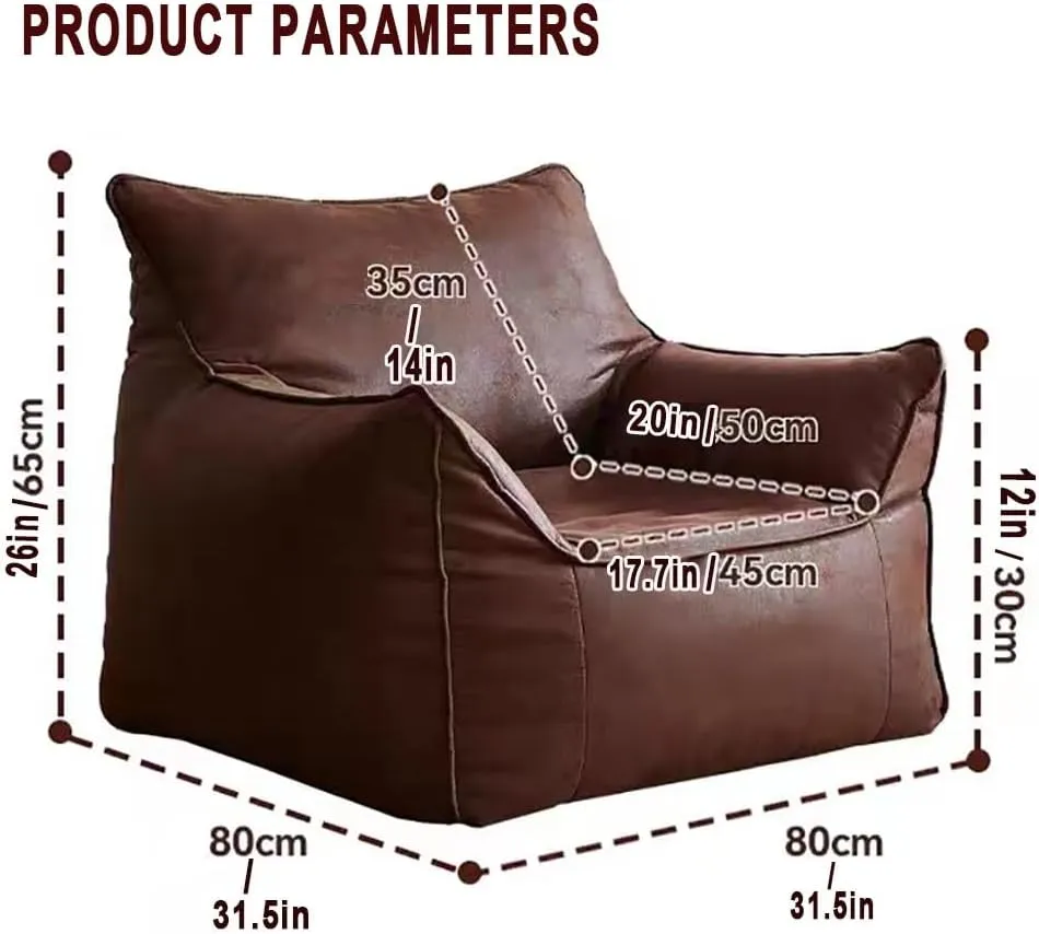 Bean Bag Chair Bean Bag Cover （No Filler） Luxury Single Lazy Sofa Cover PU Faux Suede Leather Bean Bag Pouf Chair for Bedroom Living Room Garden, Bean Bag Cover (Color : Retro Beige)