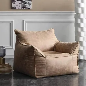 Bean Bag Chair Bean Bag Cover （No Filler） Luxury Single Lazy Sofa Cover PU Faux Suede Leather Bean Bag Pouf Chair for Bedroom Living Room Garden, Bean Bag Cover (Color : Retro Beige)