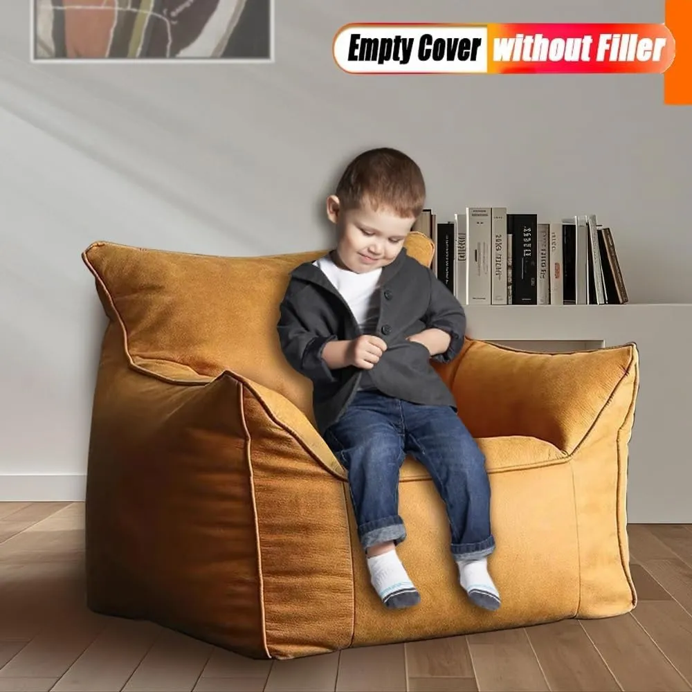 Bean Bag Chair Bean Bag Cover （No Filler） Luxury Single Lazy Sofa Cover PU Faux Suede Leather Bean Bag Pouf Chair for Bedroom Living Room Garden, Bean Bag Cover (Color : Retro Yellow)