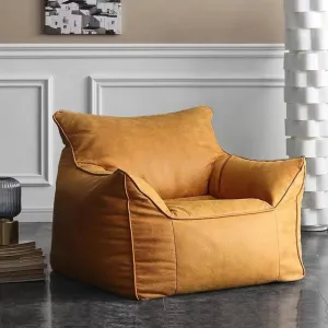 Bean Bag Chair Bean Bag Cover （No Filler） Luxury Single Lazy Sofa Cover PU Faux Suede Leather Bean Bag Pouf Chair for Bedroom Living Room Garden, Bean Bag Cover (Color : Retro Yellow)
