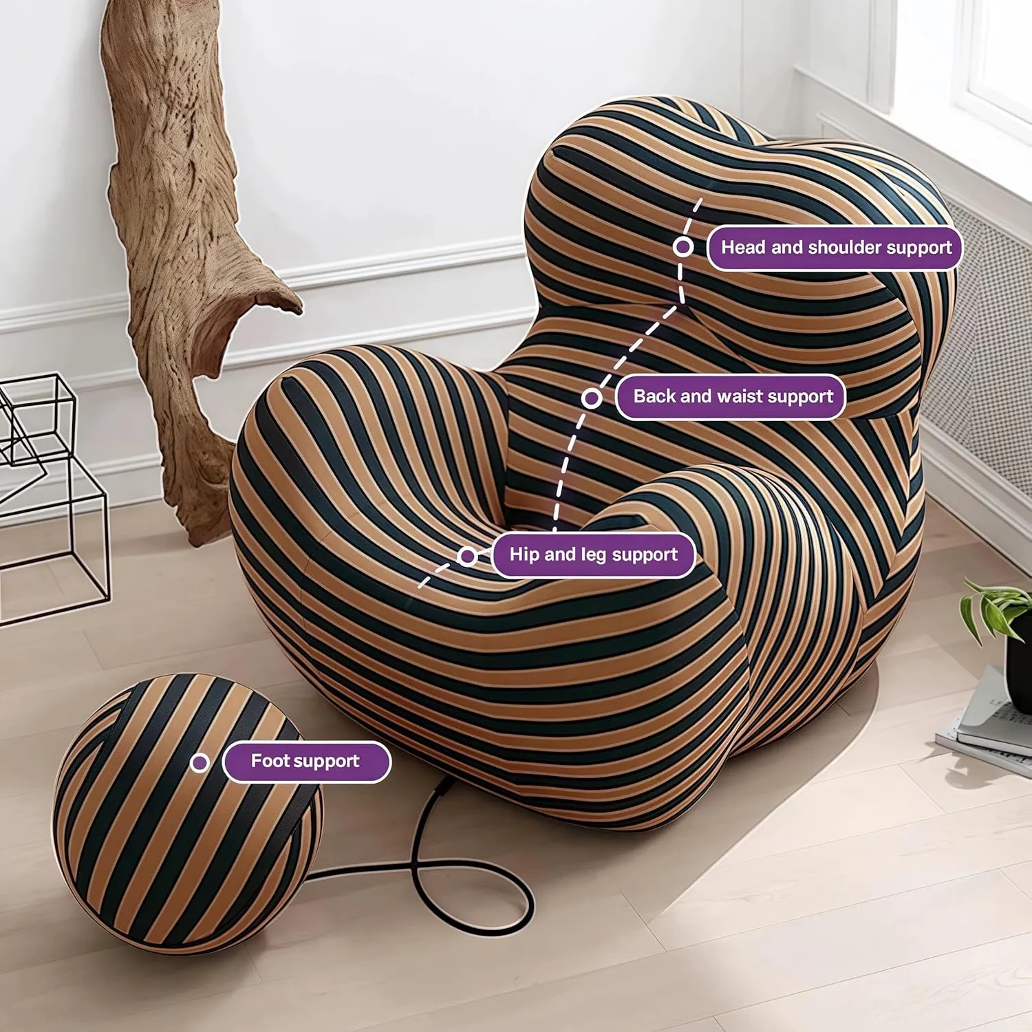 Bean Bag Chair - Memory Foam Bean Bag Chair for Adults, Comfy High-Resilience Single Sofa, Small Space Floor Chair, Chaise Lounge for Living Room, Bedroom (Black Yellow, Ball)