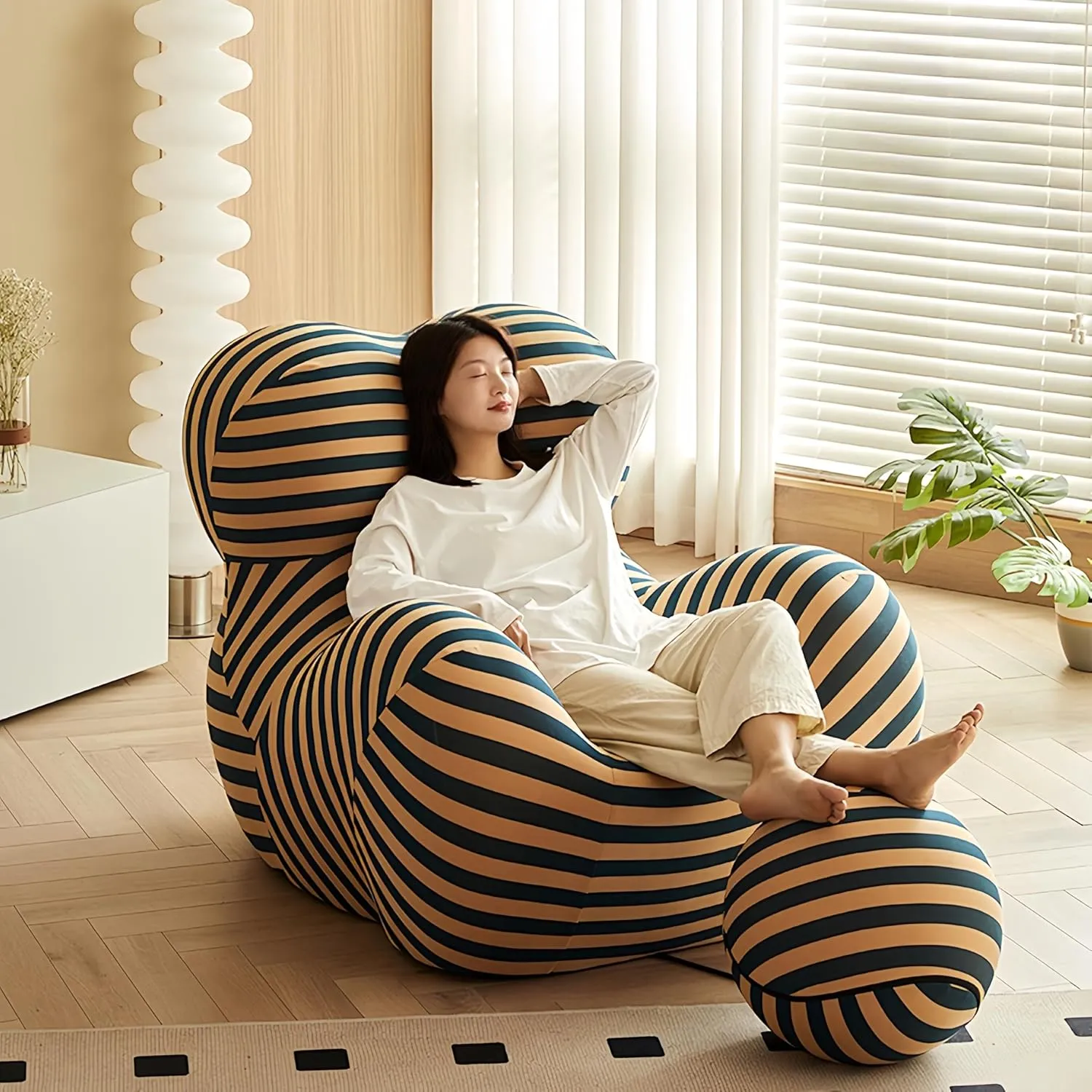 Bean Bag Chair - Memory Foam Bean Bag Chair for Adults, Comfy High-Resilience Single Sofa, Small Space Floor Chair, Chaise Lounge for Living Room, Bedroom (Black Yellow, Ball)